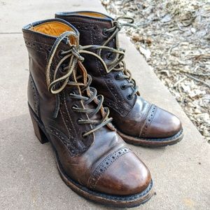 RARE: Sabrina Brogue Western Style stacked leather heel, leather laces.